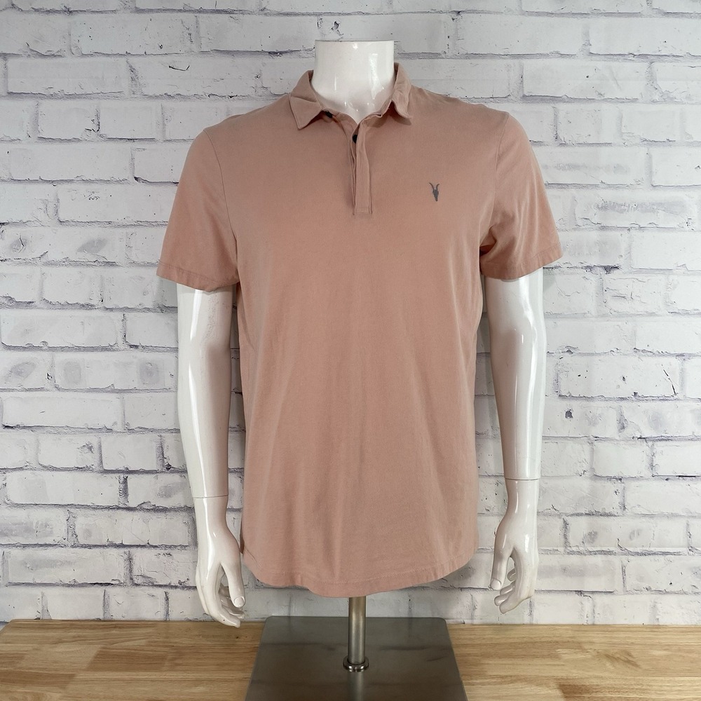 AllSaints Shirt Men's Large SLIM Polo Short Sleeve Brace SS‎ Polo Shirt Pink